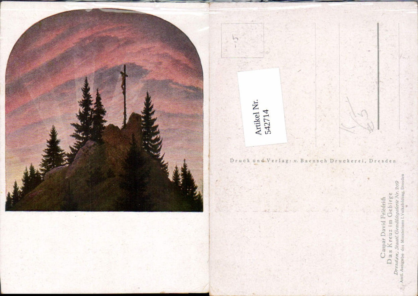 542714,Künstler AK Caspar David Friedrich Kreuz im Gebirge Gipfelkreuz