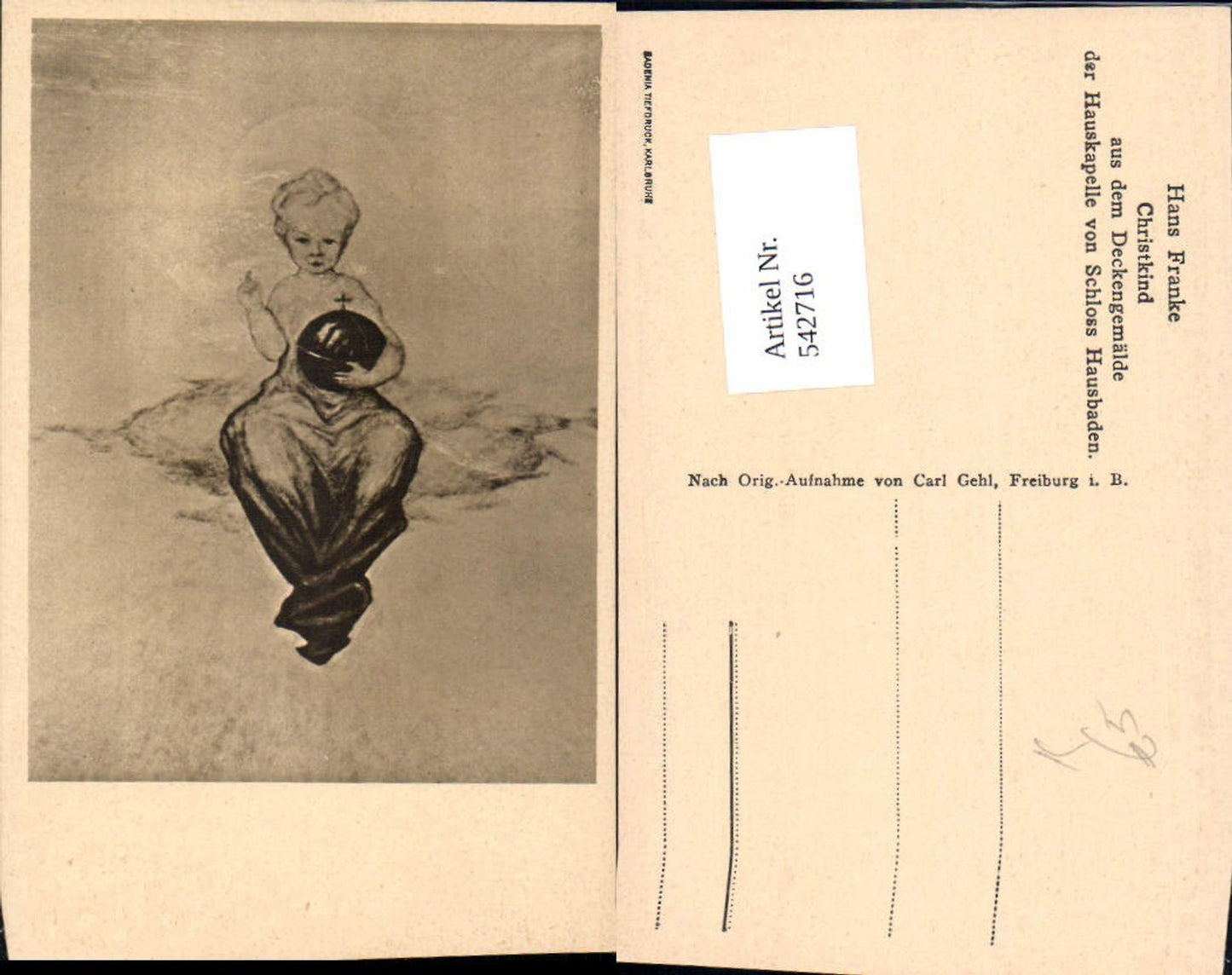 542716,Künstler AK Hans Franke Christkind Schloss Hausbaden Badenweiler