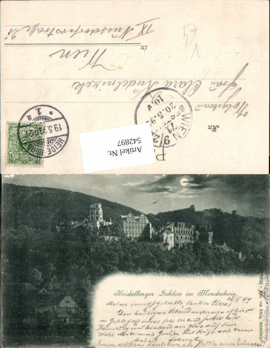 542897, Moon Lithograph Heidelberg Castle in Moonlight Pub King