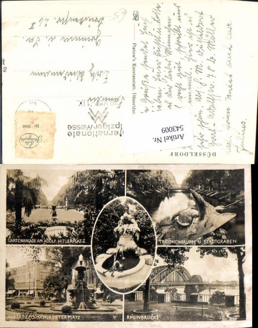 543009,Mehrbild Ak Düsseldorf Tritonengruppe Brunnen Rheinbrücke Gartenanlage