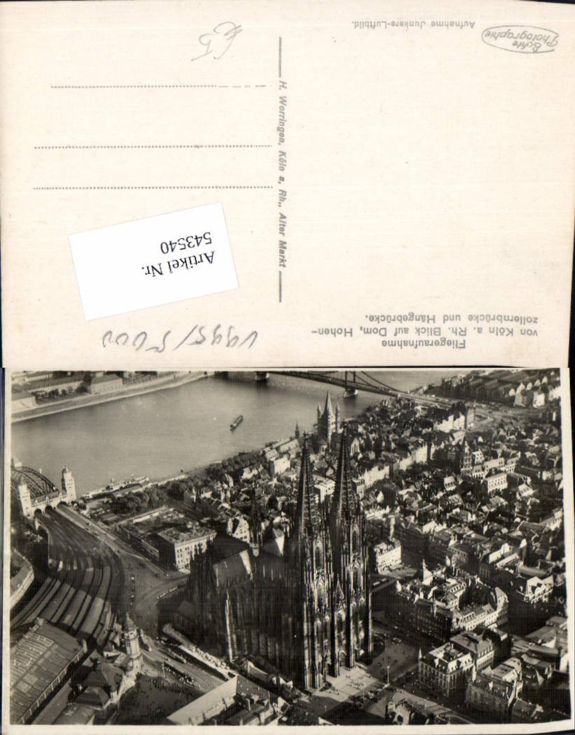 543540,tolle Foto-AK Fliegeraufnahme Köln am Rhein Hohenzollernbrücke