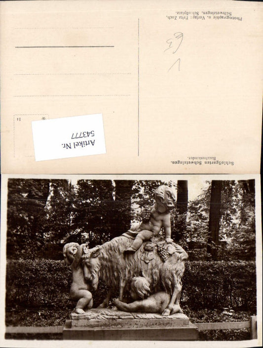 543777, great photo postcard Schwetzingen Bacchus children statue pub Fritz Zoch