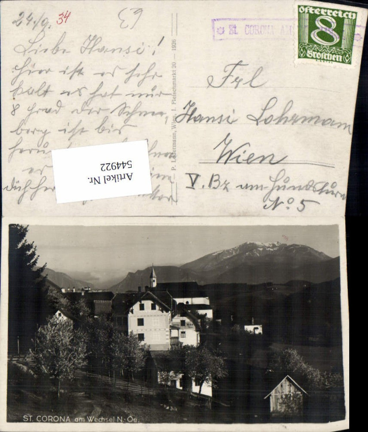 544922,St. Corona am Wechsel Postablage Stempel