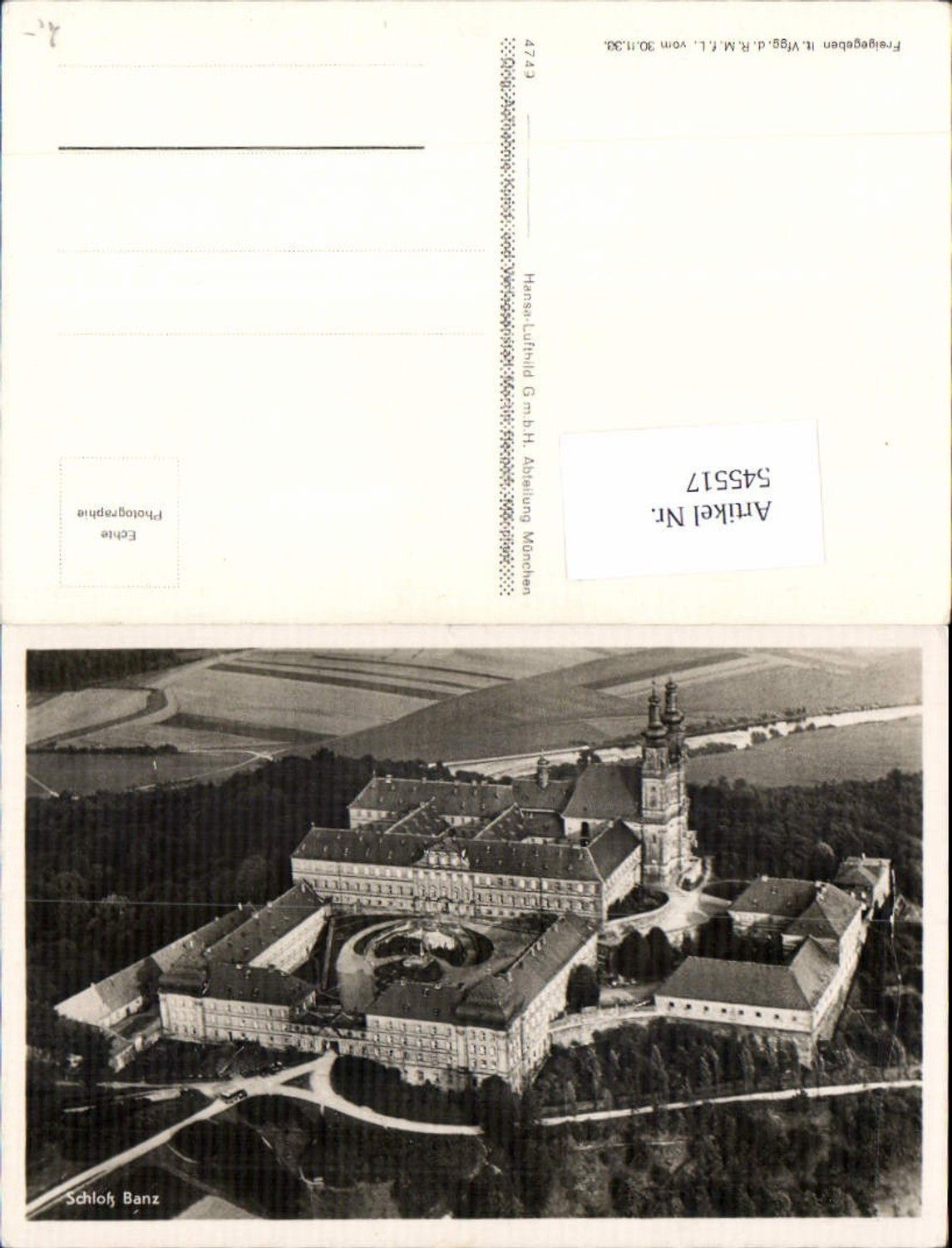 545517,Fliegeraufnahme Schloß Banz b. Staffelstein Bamberg