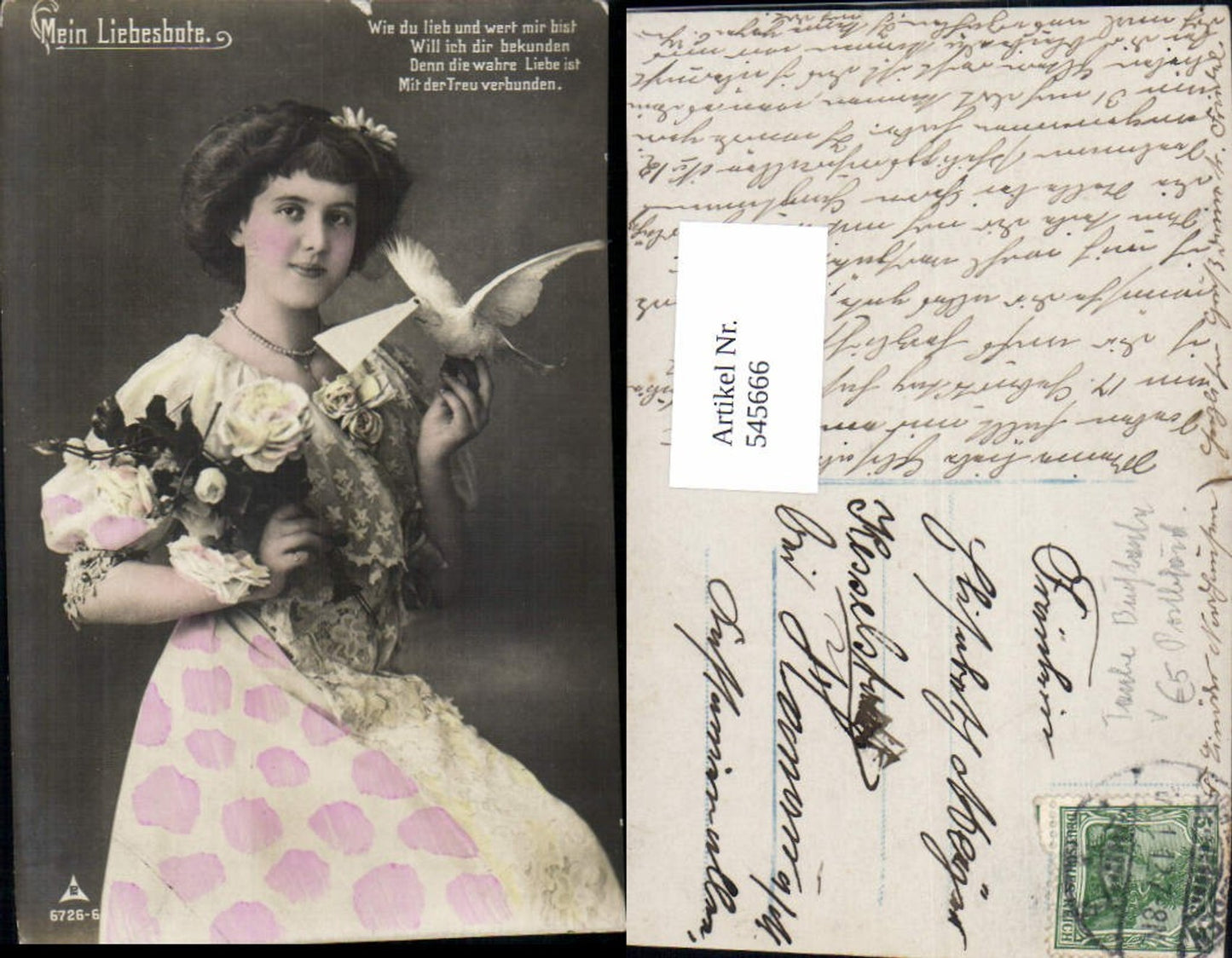 545666,Foto-AK Frau Frauen Taube Brieftaube Brief Kleid pub Photochemie Berlin 6727-6