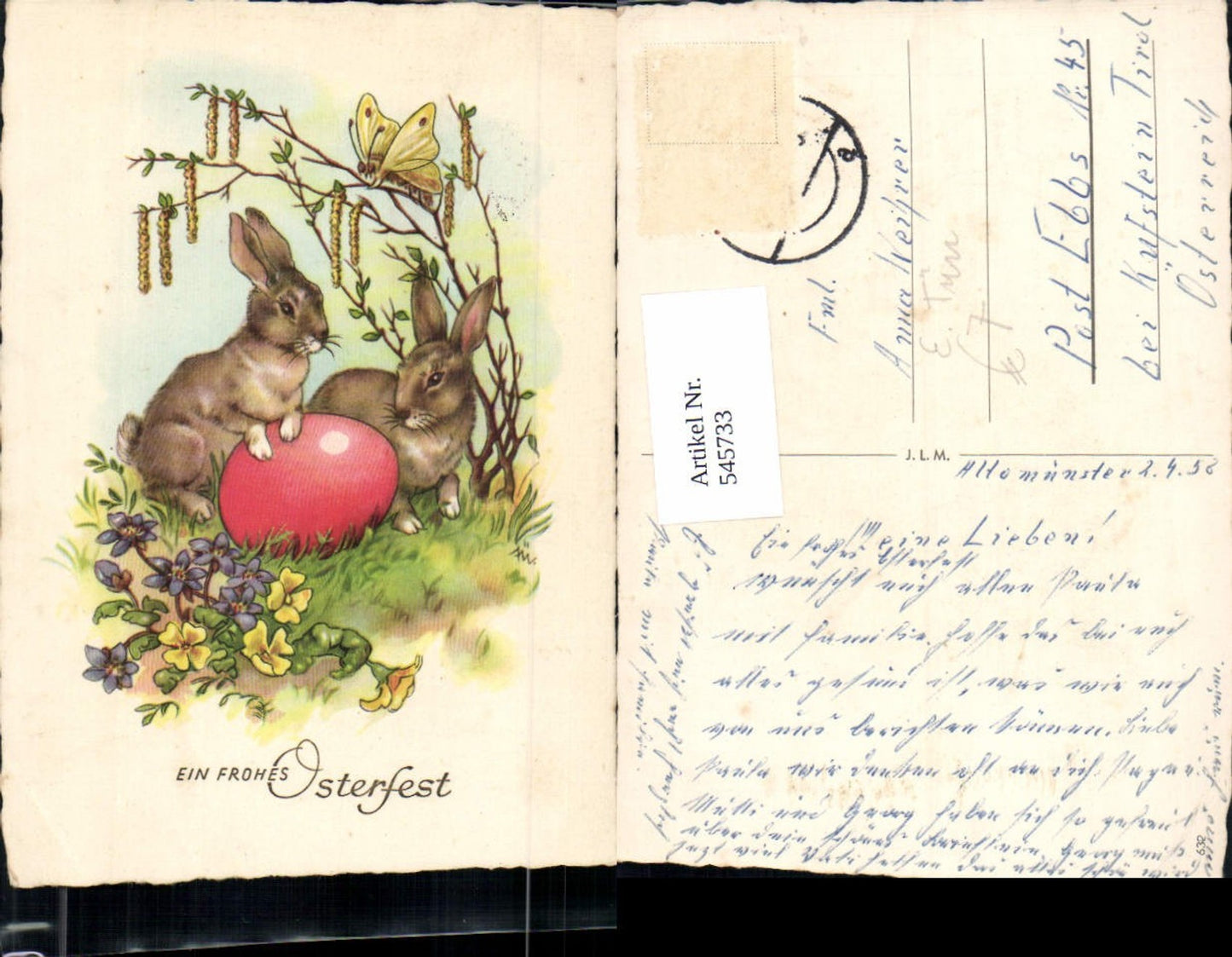 545733,tolle AK Elfriede Türr Ostern Osterhase Hasen Hase Schmetterling