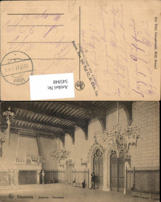 545948,Belgium Diksmuide Stadhuis Luster Feldpost Bayer. Res. Infanterie Reg. 12. M. Gewehr Abt.