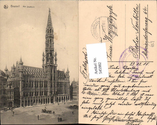 545982,Belgium Brüssel Bruxelles stadhuis Feldpost Res. Artillerie Reg. 3