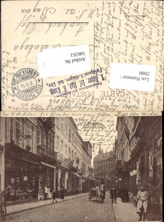546351, Belgium Charleroi Rue du College Streetview Kutche Feldpost 7. Bayer. Inf. Rgt. 8. Kmp.