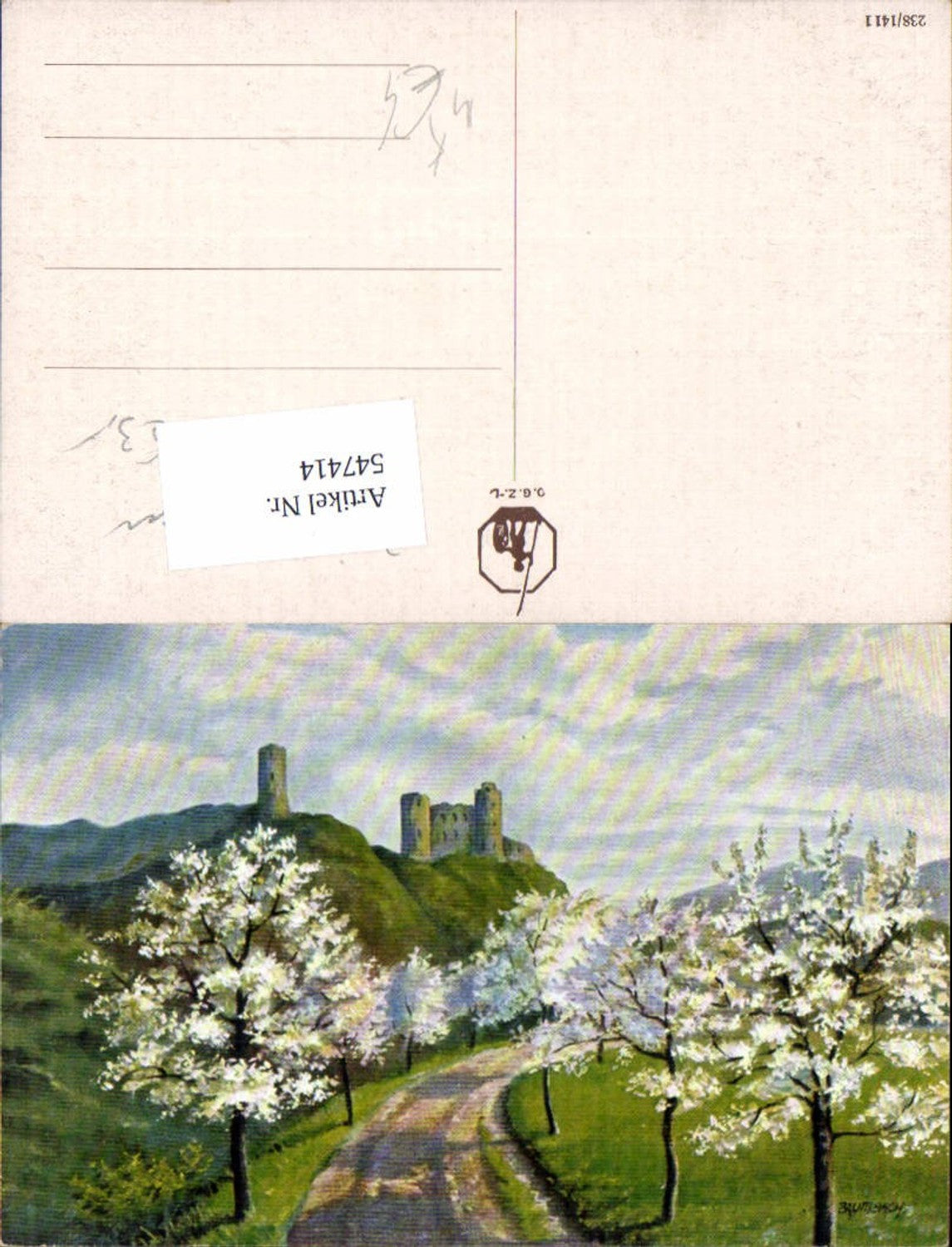 547414,Künstler AK Baumbach Ruine Burg Bäume