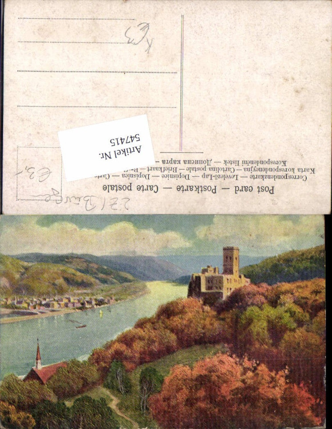 547415,Künstler AK Burg am Rhein Stolzenfels