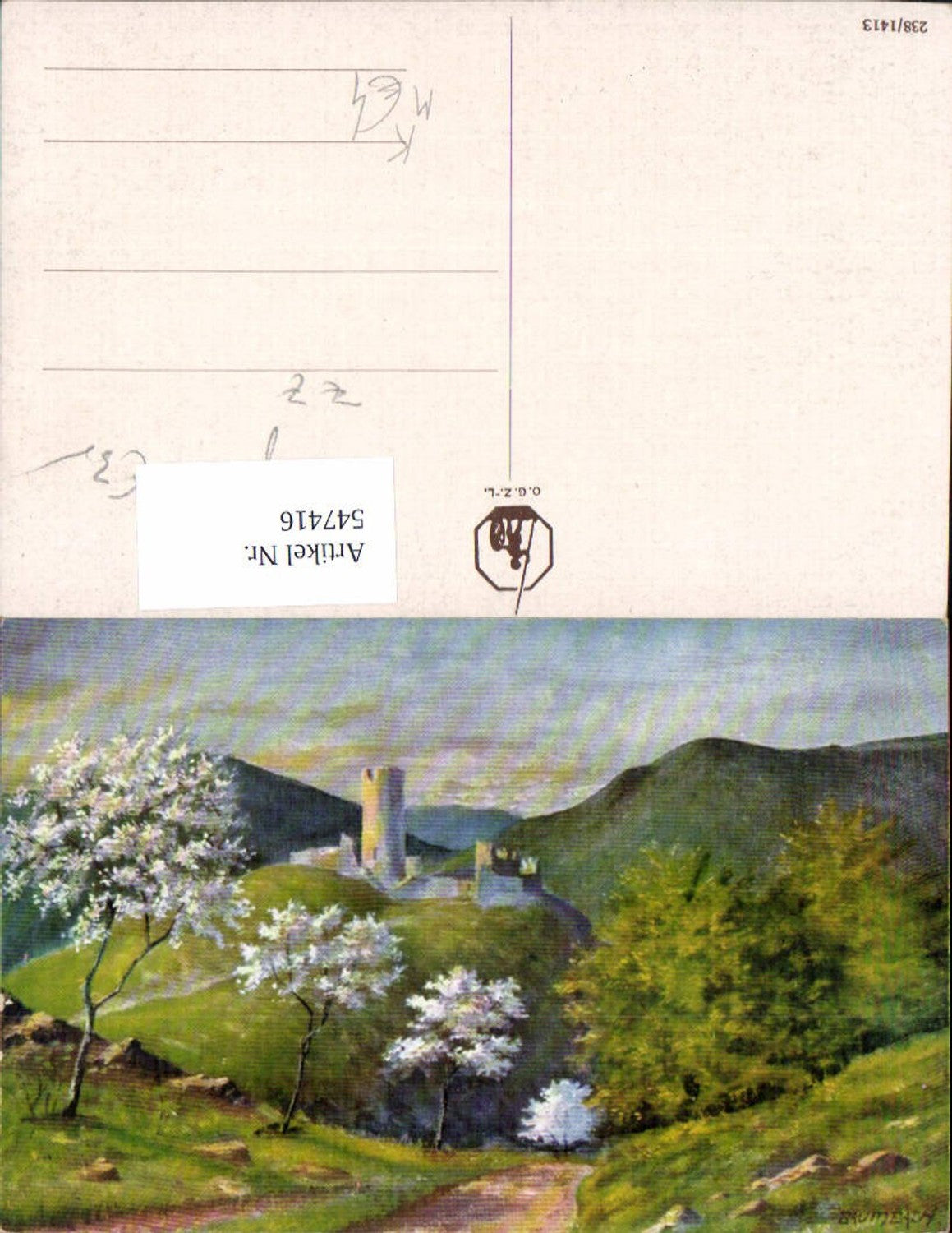 547416,Künstler AK Baumbach Burg Ruine Bäume