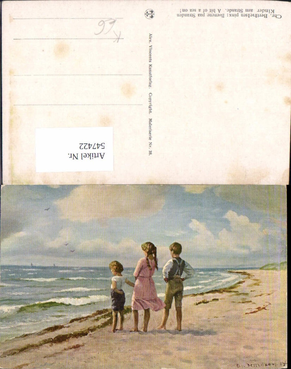 547422,Künstler AK Ch. Berthelsen Kinder am Meer Strand