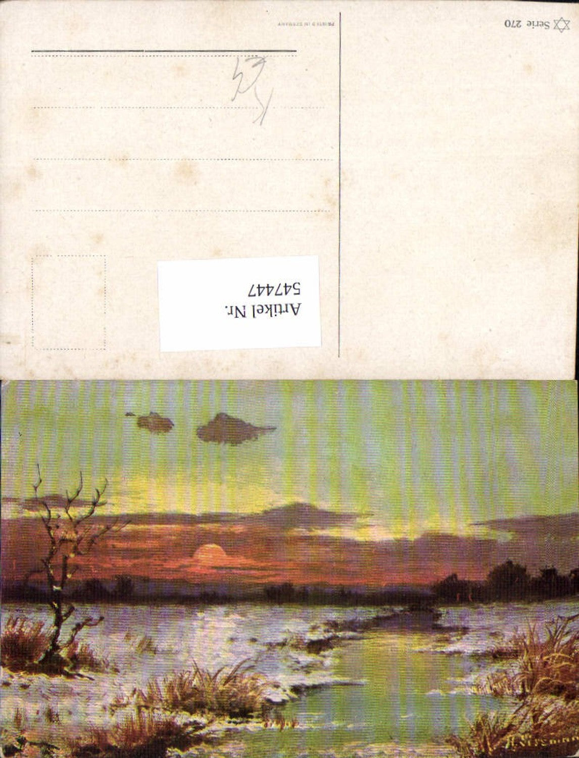 547447,Künstler AK Hugo Lissmann Sonnenuntergang Sonne Moor