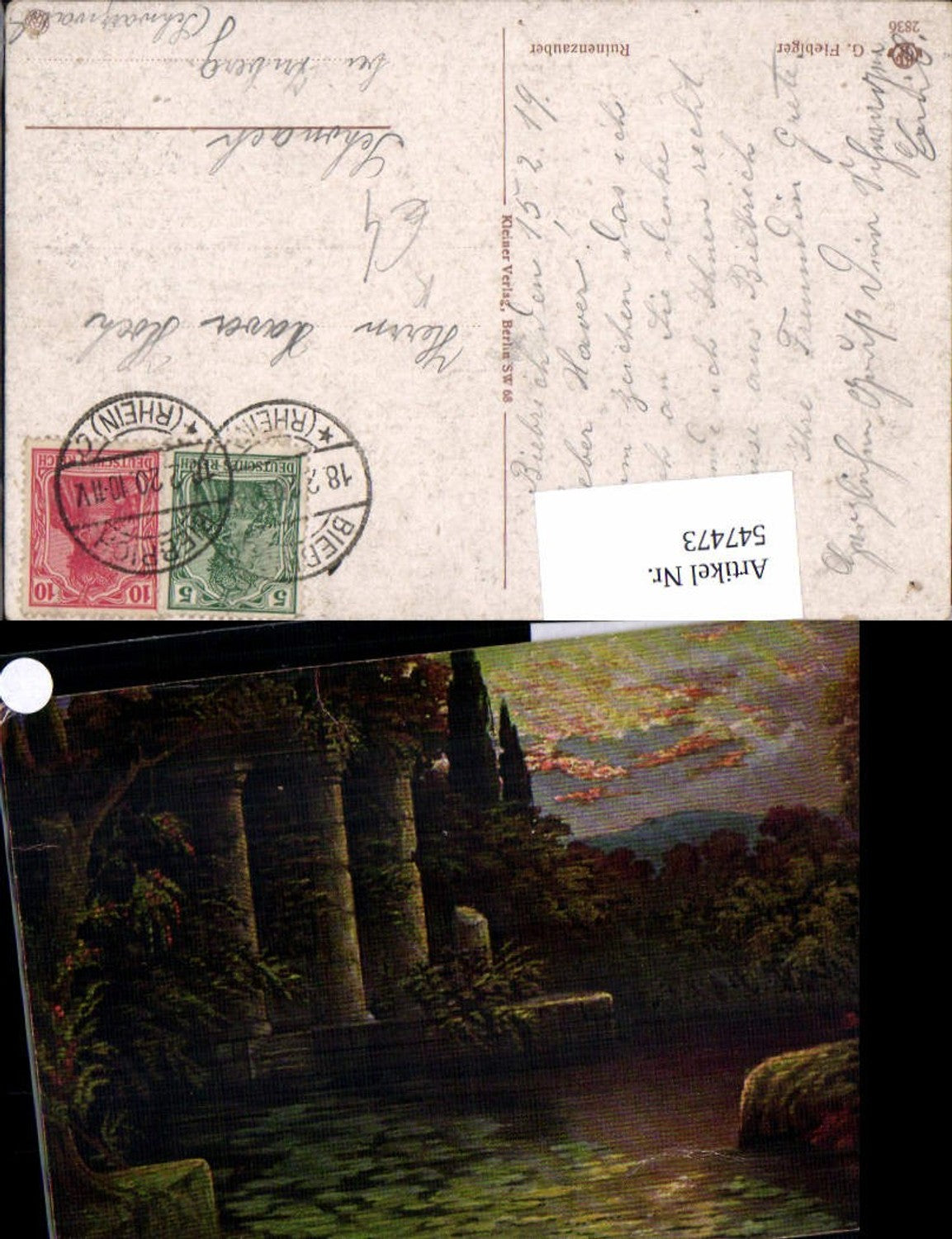 547473,Künstler AK G. Fiebiger Ruinenzauber Ruine Stp. Biebrich