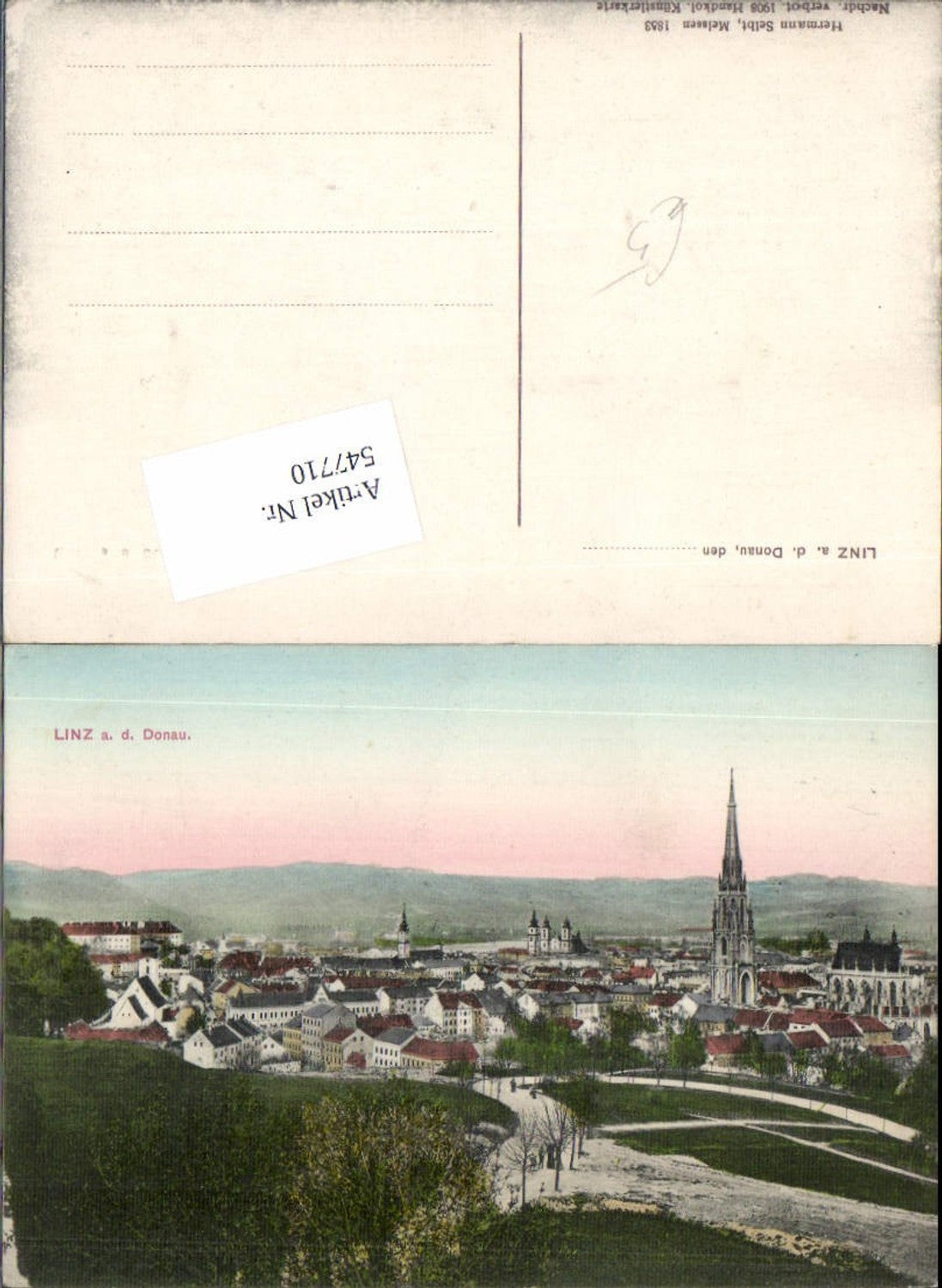 547710,Linz an der Donau Freinberg Partie handkolorierte Künstlerkarte