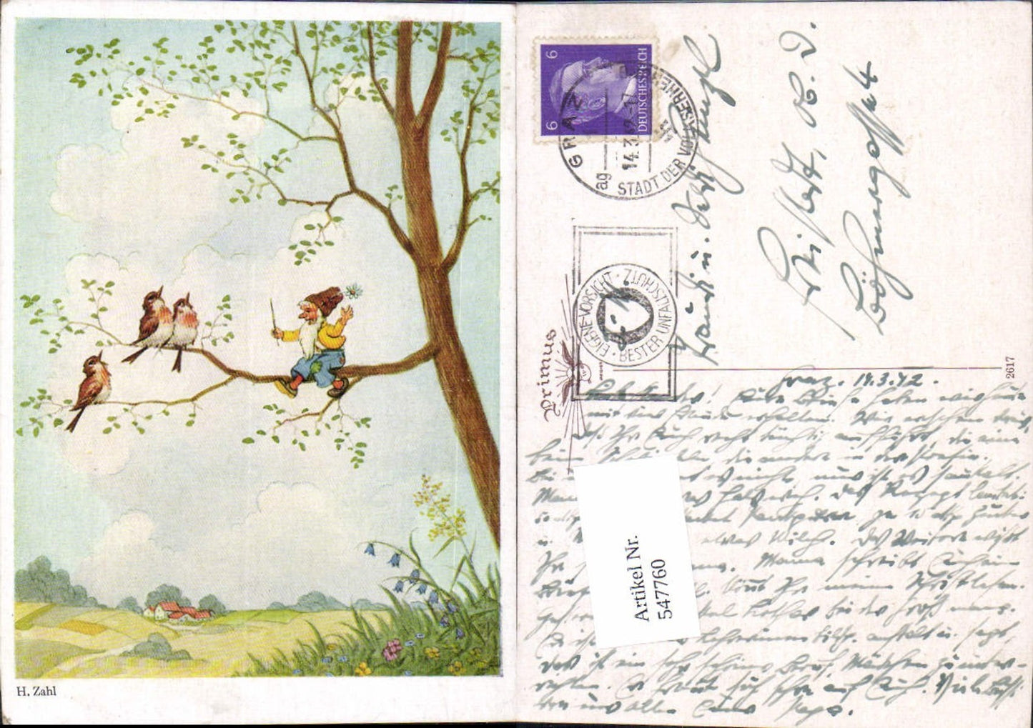 547760, Artist AK H. Number Dwarf Mythical Creature Bird Birds Humor pub Primus AK 2617
