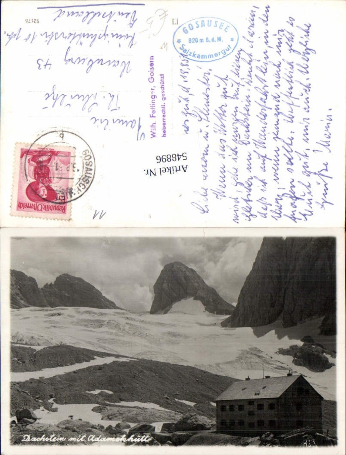 548896,Dachstein Adamekhütte Gosau pub Wilhelm Fettinger Goisern