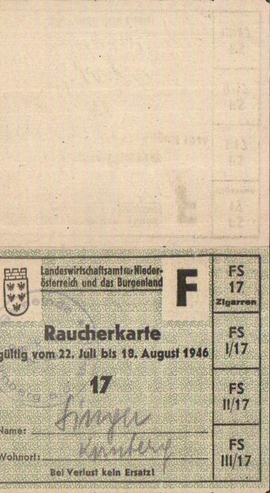 549666,Raucherkarte 1946 Kirnberg an der Mank Melk Zigarren rauchen