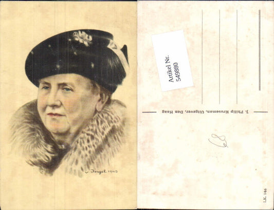 549880,Künstler AK v. Ingel 1943 Adel Monarchie Niederlande Königin