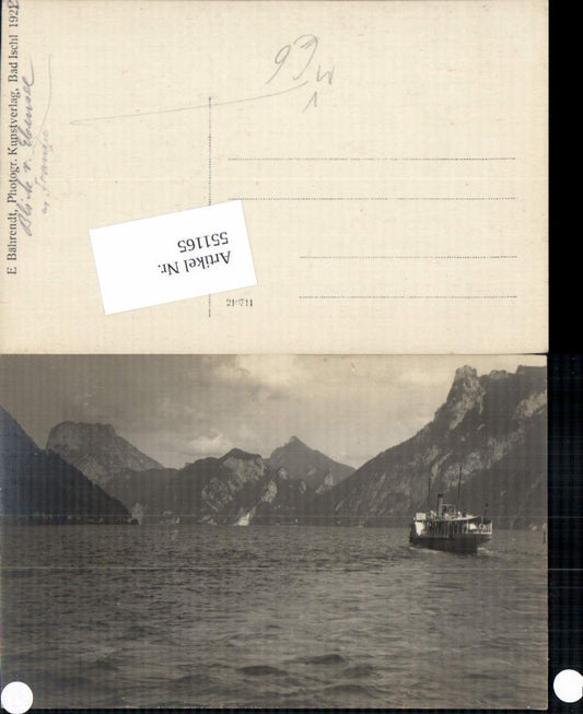 551165,tolle Foto-AK Blick v. Ebensee am Traunsee Dampfer pub Bährendt 1922