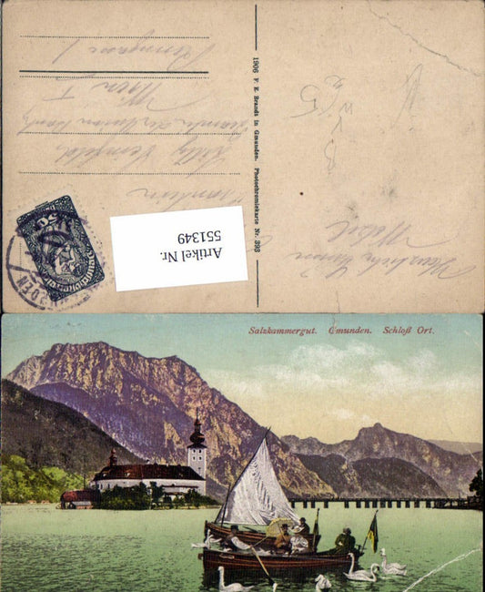 551349,Gmunden am Traunsee Boot Schloß Orth Ort Schwäne Schwan pub Brandt 393