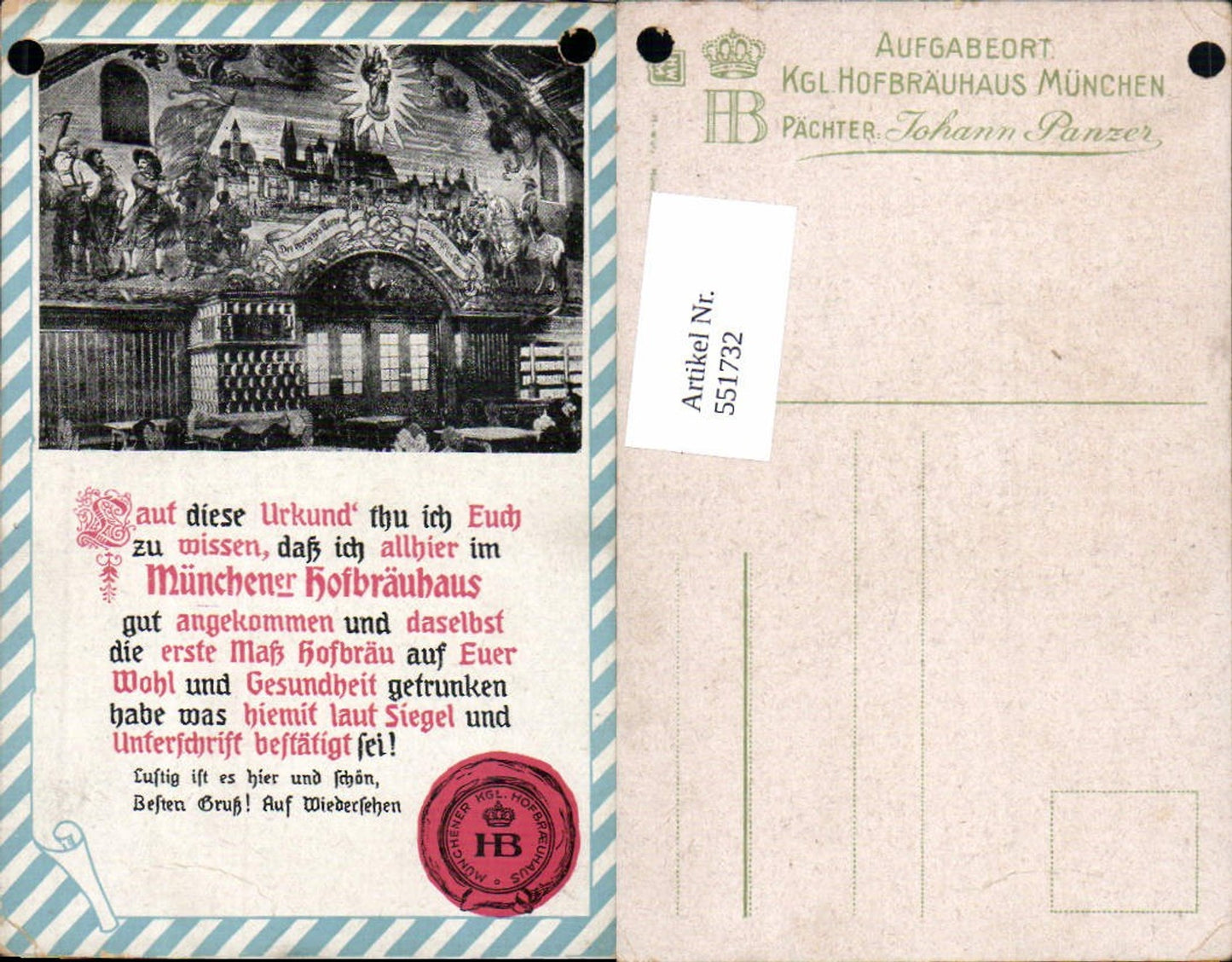 551732,tolle AK München Hofbräuhaus Bier Siegel Wappen AK urkunden AK