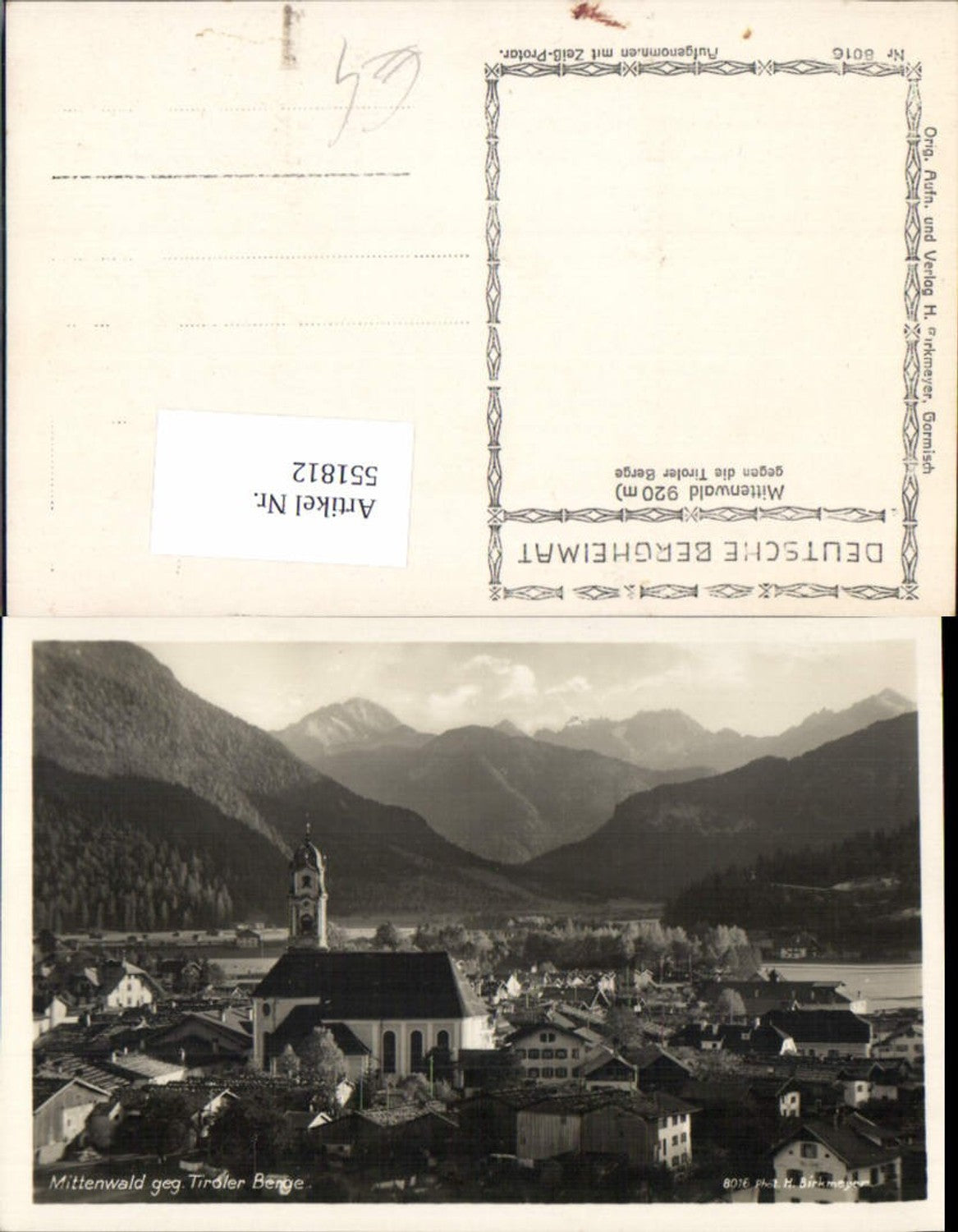 551812,Mittenwald in Oberbayern Karwendel Tirol pub Birkmeyer 8016