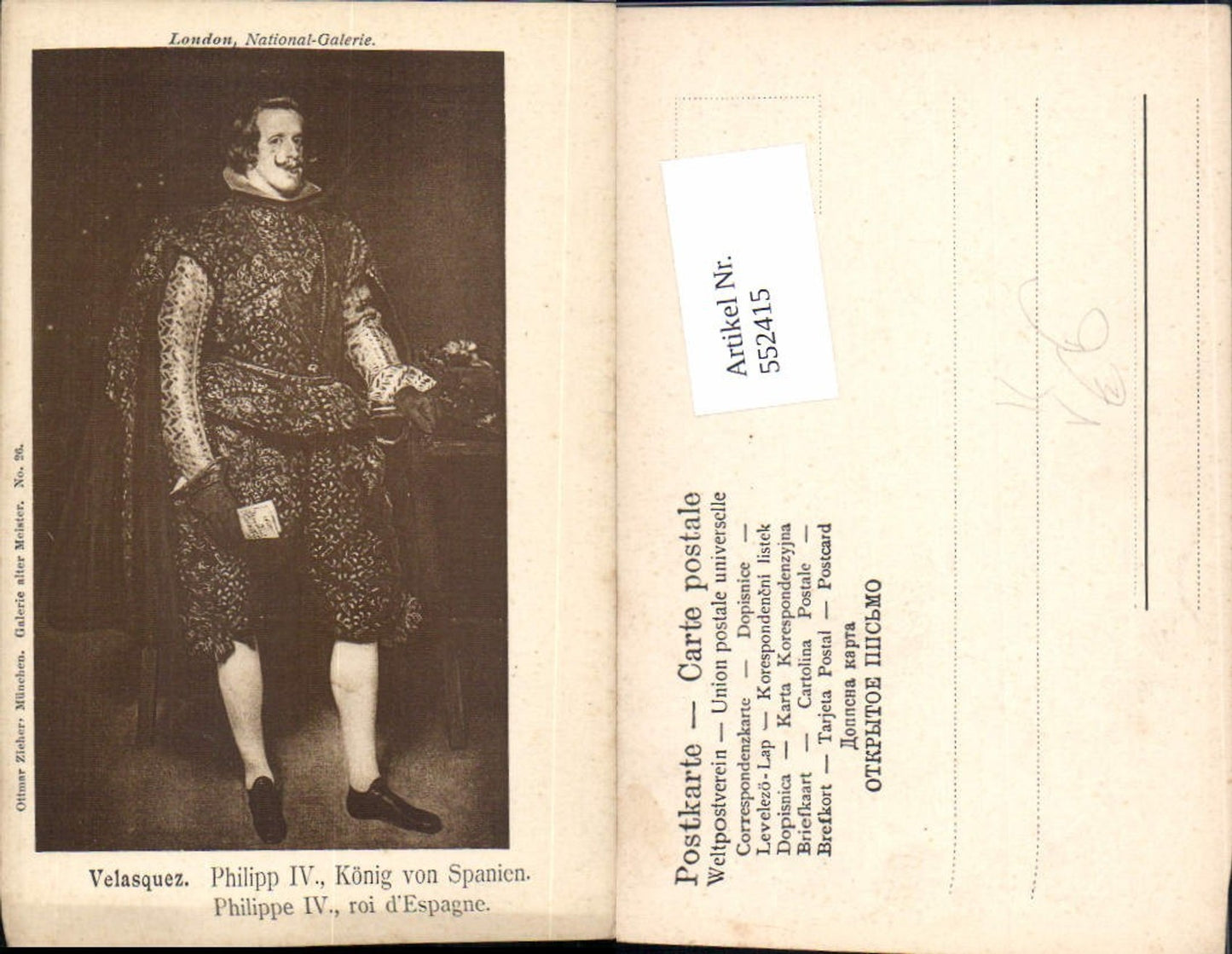 552415,Künstler AK Velasquez Philippe IV König von Spanien Spain pub Zieher 26