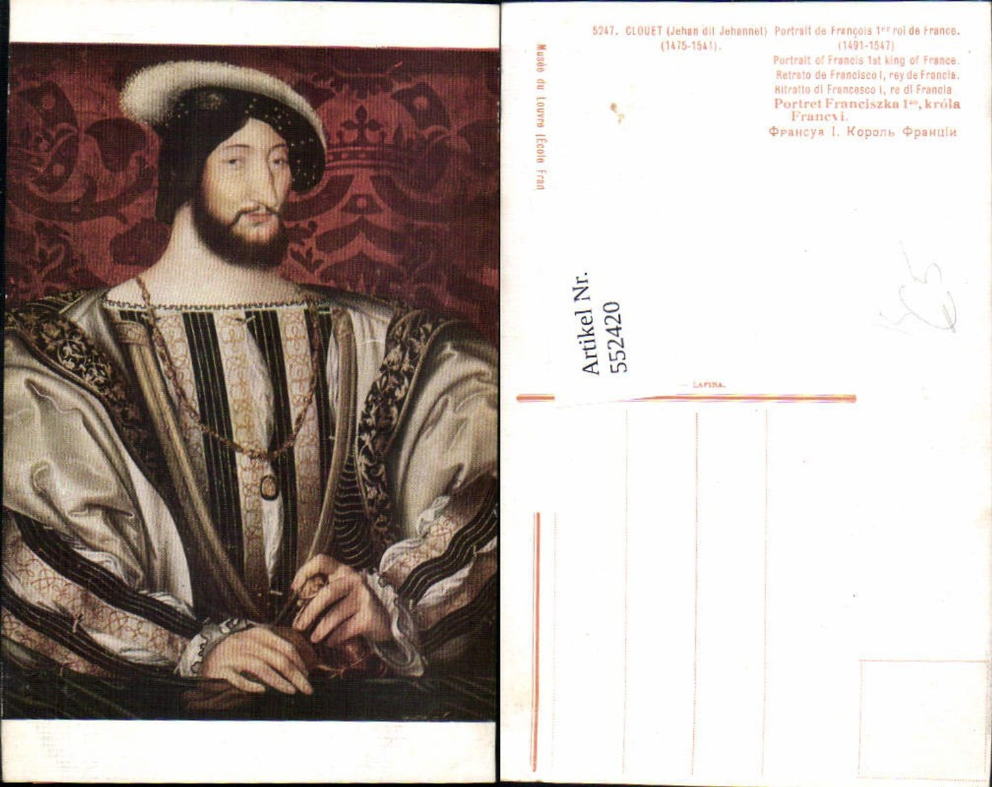 552420, Artist AK Clouet King Francis Francois I of France France