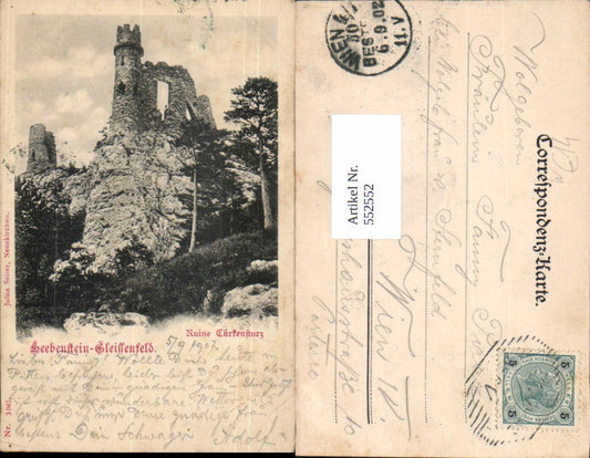 552552,tolle AK Seebenstein Gleissenfeld Ruine Türkensturz pub Julius Seiser 1047