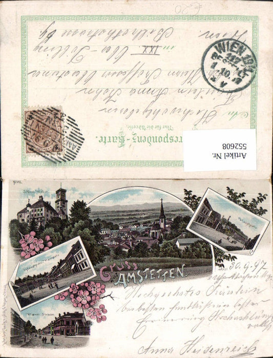 552608,tolle Lithographie Gruß aus Amstetten Schloss Wallsee 1897