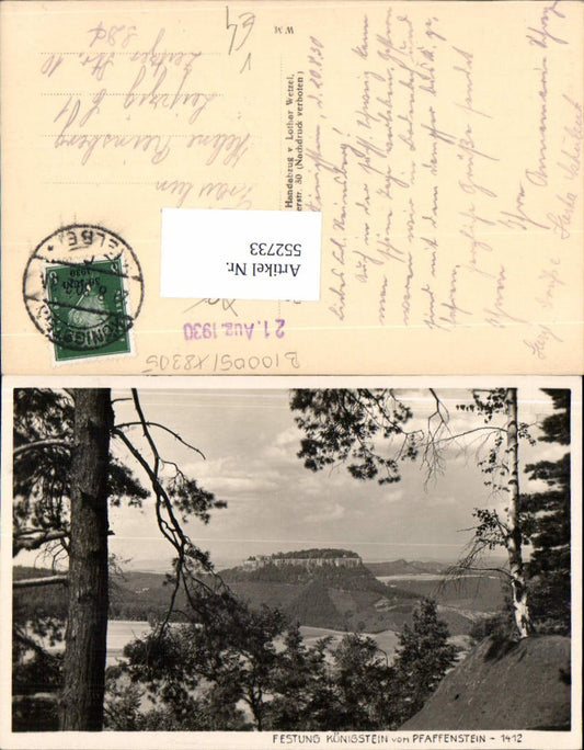 552733,Foto-AK Festung Königstein vom Pfaffenstein pub Handabzug Lothar Wetzel