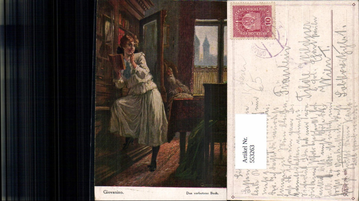 553263,Künstler AK Giovanino Lesen liest Buch Stp. Grafenstein