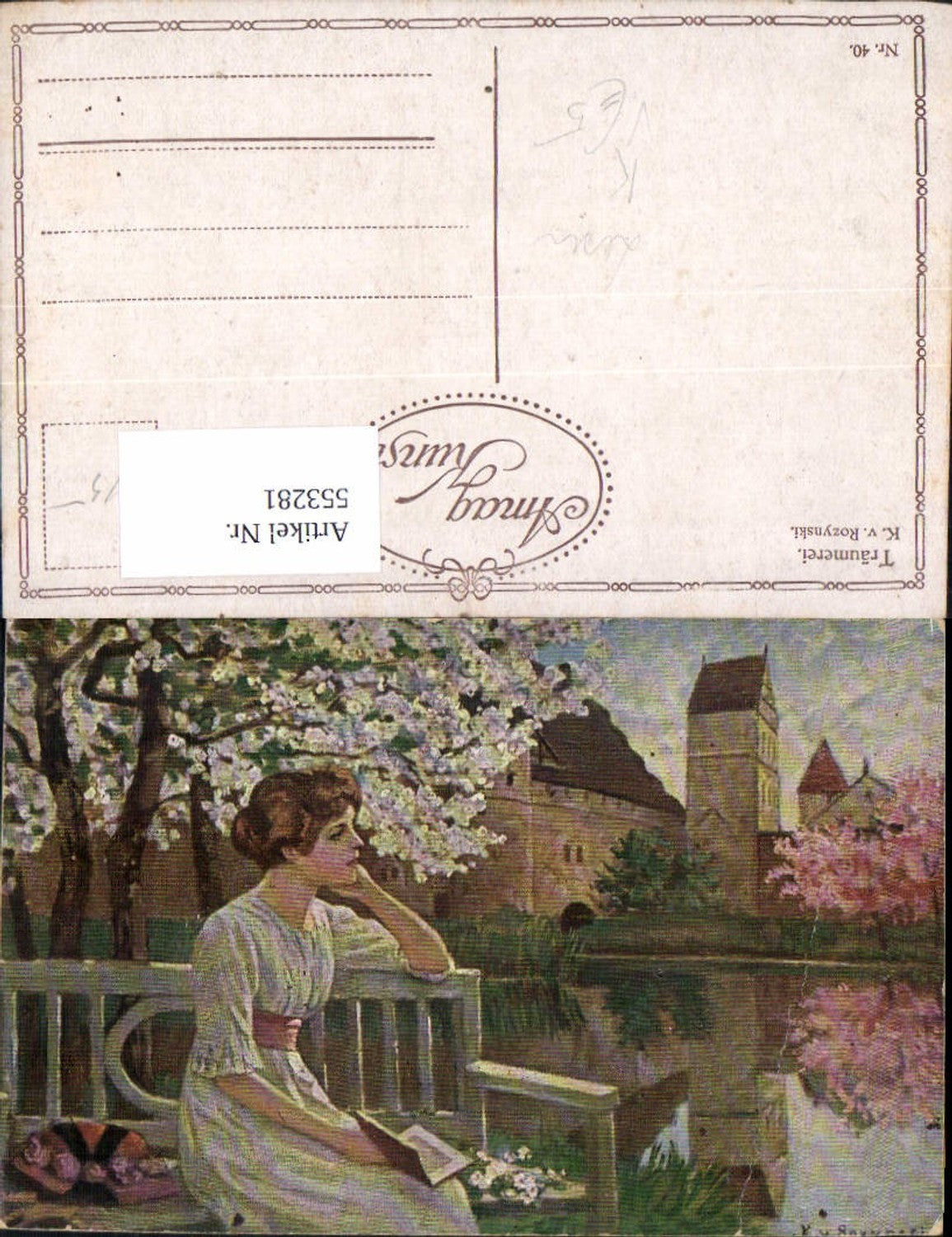 553281,Künstler AK K. v. Rozynski Lesen liest Buch Frau pub Amag Kunst