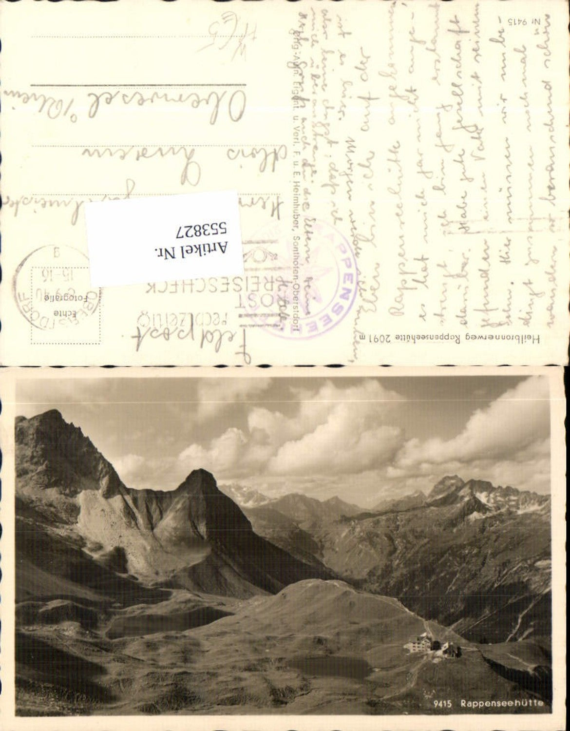 553827,Oberstdorf Heilbronnerweg Rappenseehütte Feldpost n. Oberwesel