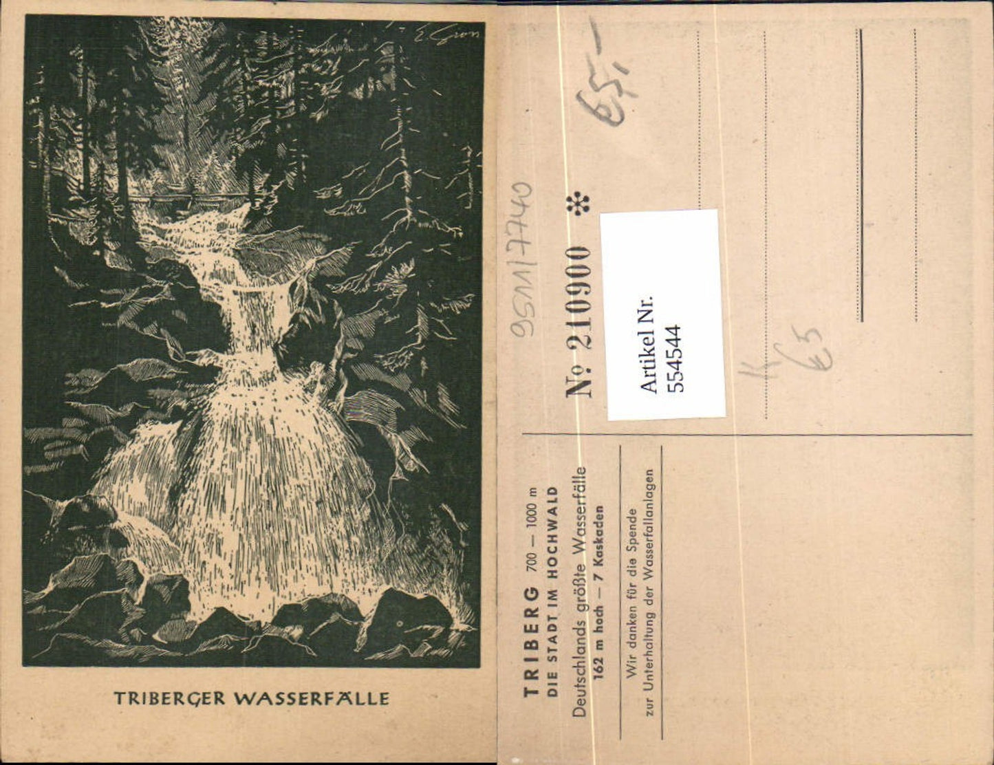 554544,Künstler AK Triberg im Schwarzwald Lotterie Nr. Wasserfall