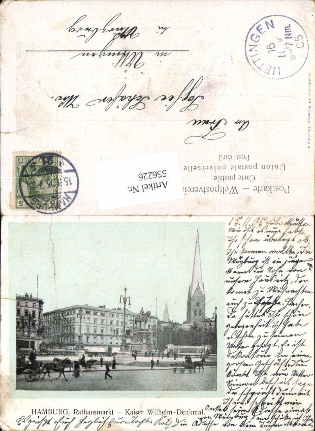 556226,Hamburg Rathausmarkt m. Kutsche Kaiser Wilhelm Denkmal