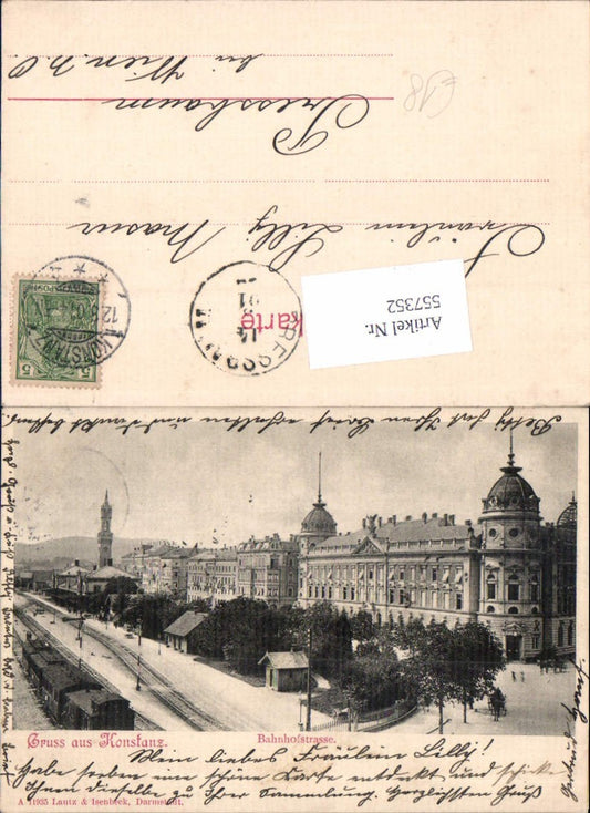 557352,tolle AK Gruß aus Konstanz am Bodensee Bahnhofstrasse Bahnhof