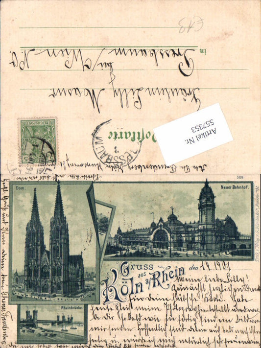557353,tolle Lithographie Gruß aus Köln am Rhein 1901 Dom Rheinbrücke