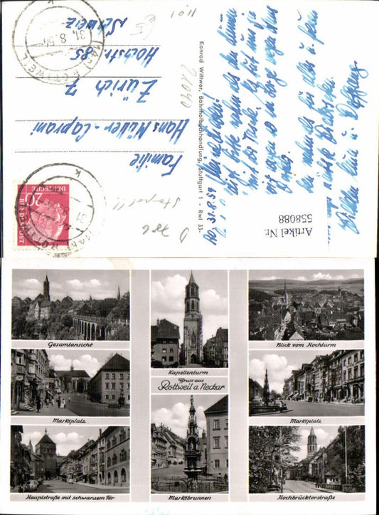 558088, Multi-image postcard Rottweil am Neckar, Market Fountain, Chapel Tower