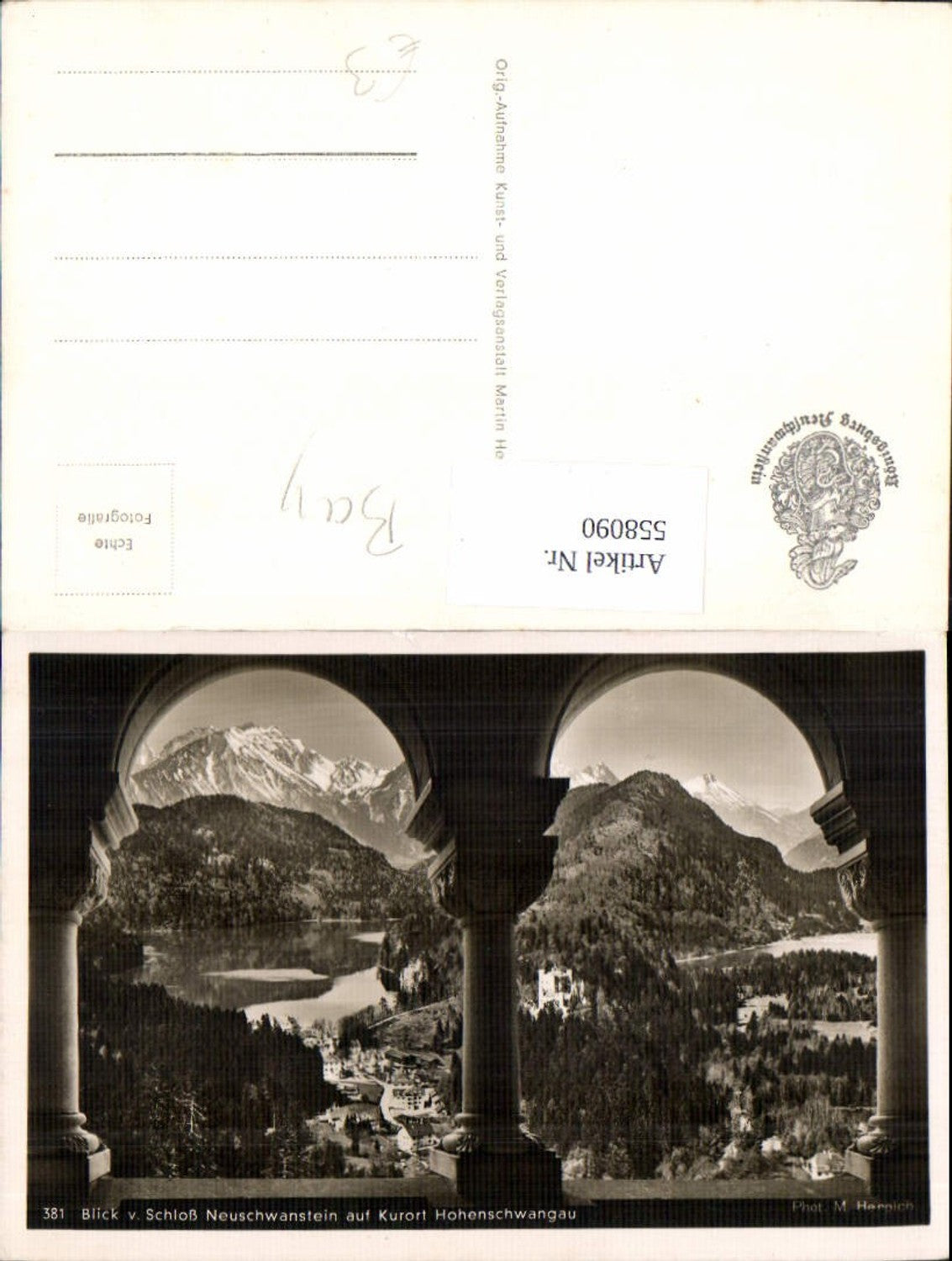 558090,Foto Ak Blick v. Schloß Neuschwanstein auf Hohenschwangau