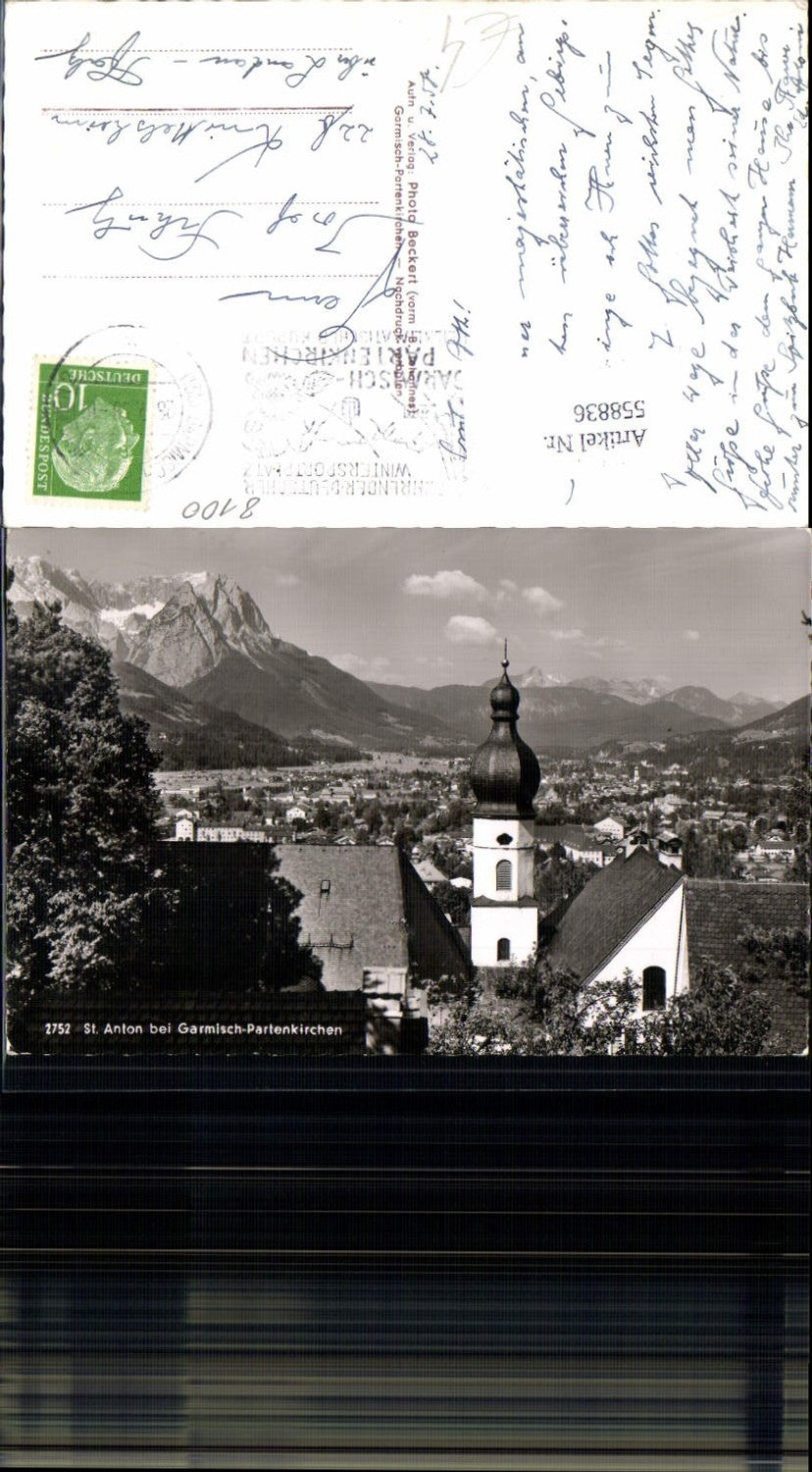 558836,Foto Ak St Anton b. Garmisch-Partenkirchen Ansicht m. Kirche