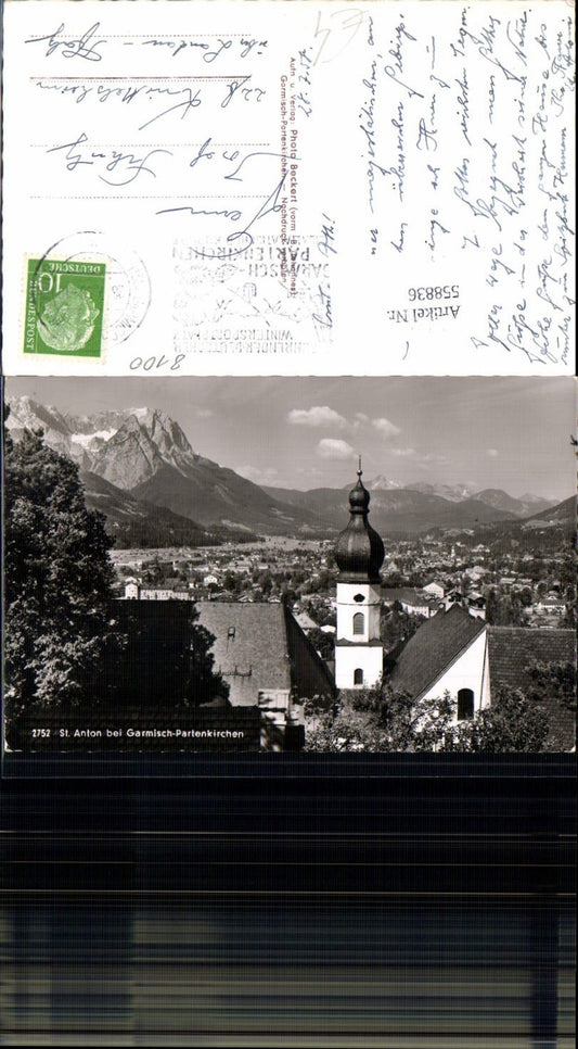 558836,Foto Ak St Anton b. Garmisch-Partenkirchen Ansicht m. Kirche