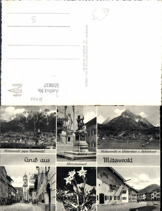 558837,Mehrbild Ak Mittenwald Klotzdenkmal Dorfansichten
