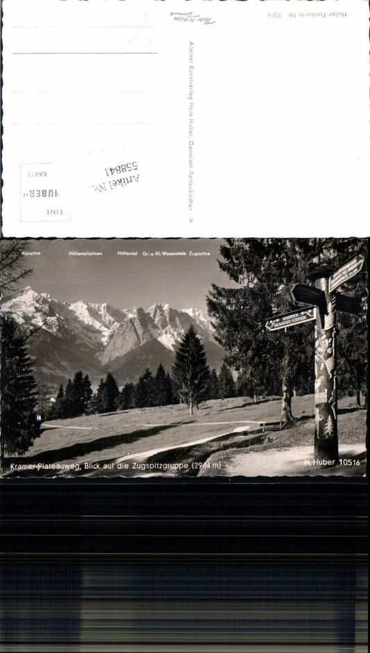 558841,Foto Ak Kramer Plateauweg Blick a. Zugspitzgruppe Wegweiser Garmisch-Partenkirchen