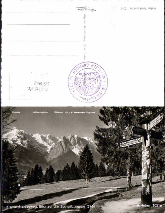 558842,Foto Ak Kramer Plateauweg Blick a. Zugspitzgruppe Wegweiser Garmisch-Partenkirchen
