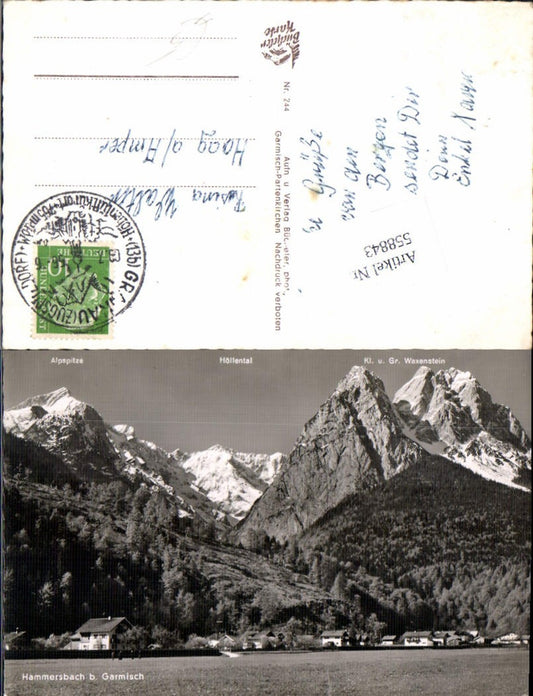 558843,Foto Ak Hammersbach Grainau b. Garmisch Ansicht m. Gipfelkarte