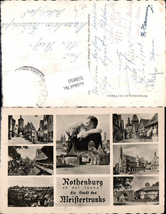 558850,Mehrbild Ak Fotomontage Rothenburg ob der Tauber Mann trinkt aus Krug Rathaus