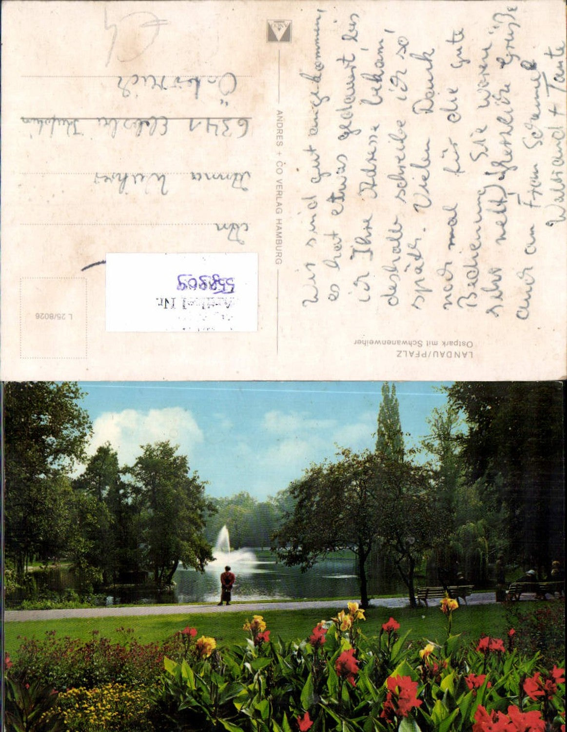 558909,Landau Pfalz Ostpark m. Schwanenweiher Blumen Springbrunnen